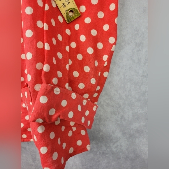 Talbots Retro Red and White Polka Dot Linen Button Down Blouse Linen Blazer 12 - Picture 6 of 8